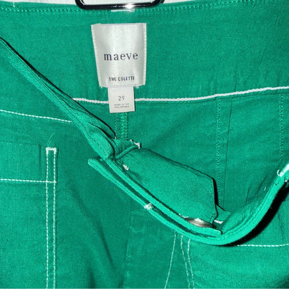 Anthropologie The Colette Magic Fabric Green with White Trim Pants - Picture 5 of 5